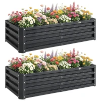 Outsunny Lot de 2 carrés potagers de jardin rectangulaire tôle d'acier ondulée 120 x 60 x 30,5 cm gris(m-14)