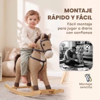 AIYAPLAY Caballo Balancín con Sonidos y Asas de Seguridad Base de Madera para Niños de 12 a 36 Meses Marrón Oscuro(m-7)