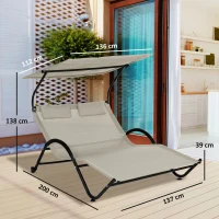 Outsunny Chaise longue bain de soleil transat avec auvent oreiller et roulettes en acier et polyester crème(m-3)