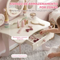 AIYAPLAY Penteadeira Infantil de Maquilhagem com Banco, Espelhos Giratórios, Gaveta e Acessórios e Bandejas, Rosa, +3 Anos(m-7)