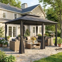 Outsunny Cenador para Jardín 3x4 m Pabellón de Jardín Gazebo con Doble Techo 6 Paredes Laterales Estructura Metálica Gris(m-10)