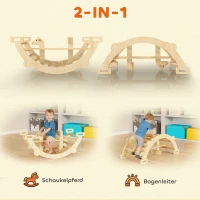 AIYAPLAY Montessori klimrek voor binnen, 2 in 1 klimboog van hout, voor kinderen 2-4 jaar, 110x52x45 cm, naturel hout(m-4)