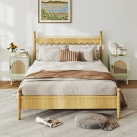 HOMCOM 2-Piece Rattan Bedside Table for Bedroom - Light Green(m-8)