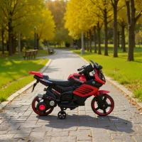 AIYAPLAY Motocicletă Electrică pentru Copii 18-36 luni, 6V, cu Roți Detașabile, Faruri și Melodii, Roșu(m-9)