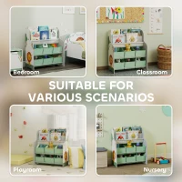 AIYAPLAY Kids Storage Unit, Toy Organiser with 6 Fabric Drawers and 2-Tier Sling Book Rack for Bedroom, Playroom, Nursery, Green(m-7)