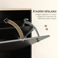HOMCOM Meuble à Chaussures 24 Paires, Armoire à Chaussures Étroite avec 3 Tiroirs Rabattables, Étagères Réglables, Noir(m-5)