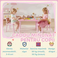 AIYAPLAY Set masă și scaune pentru copii 3-8 ani, cu motive animale și margini rotunjite, din MDF și lemn de pin, roz(m-7)