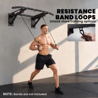 SPORTNOW Pull Up Bar Wall Mounted Chin Up Bar with Folding Design, 3 Hooks for Resistance Bands, Supports up to 120 kg, Black(m-7)