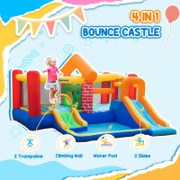 Outsunny Kids Bouncy Castle with Double Slides Pool Trampoline Climbing Wall w/ Blower(m-19)