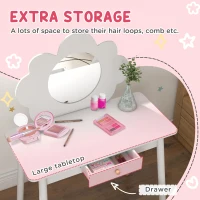 AIYAPLAY Kids Dressing Table with Mirror, Stool, Drawer, Cloud Design, White(m-5)
