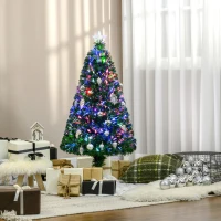 HOMCOM Sapin de Noël Artificiel Lumineux 120H cm Fibre Optique LED Multicolore + Support Pied 130 Branches étoile Sommet Brillante Vert(m-10)