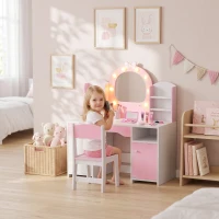 AIYAPLAY Coiffeuse pour Enfants avec Tabouret et Miroir Lumineux à 2 Couleurs en Acrylique, pour 3-8 Ans, 90 x 41 x 104 cm, Rose(m-16)
