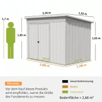 Outsunny Metalen tuinschuur 2,68 m², afsluitbare tuinberging met 3 deuren, ventilatie en lessenaarsdak, incl. handschoenen(m-3)