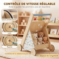 AIYAPLAY Trotteur Bebe en Bois, Chariot de Marche Bébé avec Centre d'Activités, Vitesse Réglable et 5 Blocs, dès 18 Mois, Naturel(m-4)