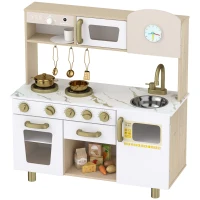 AIYAPLAY Cuisine Enfant en Bois, Dinette Cuisine Enfant avec Ustensiles en Acier Inoxydable, pour 3 à 6 Ans, 74x29x81cm, Blanc(m-14)