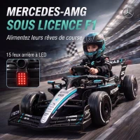 AIYAPLAY Kart Électrique Enfants 12V, Go Kart Mercedes-AMG PETRONAS F1 avec 2 Moteurs, Télécommande, 3 Vitesses, Noir(m-4)