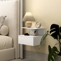 HOMCOM Zwevend nachtkastje met lade en open vak, wit, 39,8 x 35 x 31,6 cm(m-6)