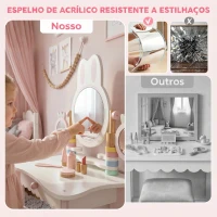 AIYAPLAY Penteadeira Infantil de Maquilhagem com Banco, Espelhos Giratórios, Gaveta e Acessórios e Bandejas, Rosa, +3 Anos(m-4)