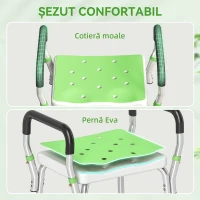 HOMCOM Scaun de duș din aluminiu, reglabil pe înălțime, cu cotiere și picioare antiderapante, verde(m-5)
