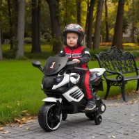 AIYAPLAY Motocicletă electrică pentru copii 6V cu roți ajutătoare detașabile, faruri și muzică, vârsta 18-36 luni, alb(m-10)