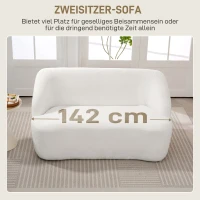HOMCOM 2-zitsbank, vloeiend ontwerp, stoffen bank met fleece bekleding, voor woonkamer, slaapkamer, thuiskantoor, Crème wit(m-5)