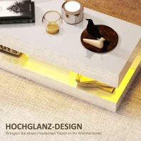 HOMCOM Woonkamertafel met lades en ledverlichting, moderne sofatafel met open vak, salontafel van spaanplaat, wit(m-6)
