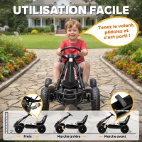 AIYAPLAY Kart à pédales Go-Kart pour enfants siège réglable pneus EVA embrayage manuel et frein 110 x 61 x 62 cm noir(m-4)