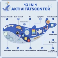 AIYAPLAY Montessori Motorikbrett 13-in-1 Holz Busy Board in Waleform Wandmontiertes Activity Board mit Xylophon Uhr Zahnrädern(m-4)