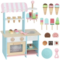 AIYAPLAY Eiswagen für Kinder Eisdiele Kinder 17 Stück Eis Kinderküche mit 17 Zubehörteile, Ofen, MDF, Hellblau(m-12)