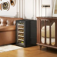 HOMCOM Cantinetta Vino Frigo per 24 Bottiglie, Capacità 65L, Controllo Temperatura e Ripiani Estraibili, Nero(m-10)