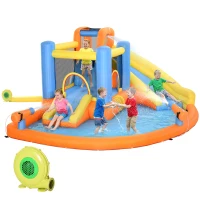 AIYAPLAY 5 in 1 Bouncy Castle for Children, Inflatable Bounce House with Dual Slides, Pool, Climbing Wall, Water Cannons, Blower(m-12)