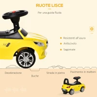HOMCOM Macchinina per Bambini Cavalcabile con Volante, Fari e Musiche Integrate, Macchina per Bambini in PP e Metallo, 63.5x28x36 cm, Giallo(m-6)
