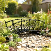 Outsunny Puente de Jardín Metálico 1,2 m Puente Decorativo para Estanques con Barandillas de Seguridad y Diseño de Hojas Negro(m-9)