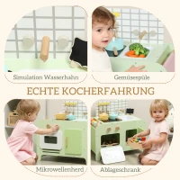 AIYAPLAY Kinderküchen-Spielset, MDF, 15 Zubehörteile, Schränke, 40 cm, ab 3 Jahren, Grün(m-4)