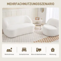 HOMCOM 2-zitsbank, vloeiend ontwerp, stoffen bank met fleece bekleding, voor woonkamer, slaapkamer, thuiskantoor, Crème wit(m-7)