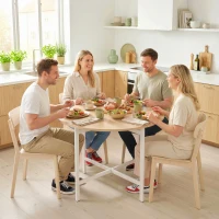 HOMCOM Folding Dining Table, Drop Leaf Extendable Kitchen Table for Small Spaces, Steel Frame, Natural Wood Finish(m-9)