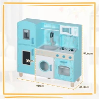 AIYAPLAY Cozinha de Madeira para Crianças com Sons Fogão Forno Micro-Ondas Máquina de Gelo e Acessórios 90x33,3x91,6 cm Azul(m-3)