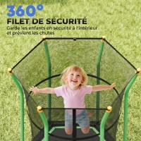 HOMCOM Trampoline pour enfant 1,22 x 1,11 x 1,9 m filet de sécurité porte zippée 6 poteaux rembourrés inclus vert noir(m-6)