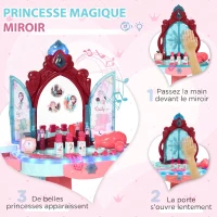 AIYAPLAY Coiffeuse Enfant Fille avec Miroir Magique, Musique, Plateaux, Tiroir et Accessoires, 3-6 Ans, 57x34x76cm, Multicolore(m-4)