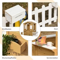Outsunny Houten kinderspeelhuis Tuinspeelhuis met deur, ramen, plantenbak en bankje voor kinderen 3-6 jaar(m-6)