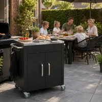 HOMCOM keukenwagen met wielen serveerwagen rvs zwart(m-2)