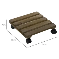 Outsunny Pack de 2 Plataformas con Ruedas de Madera Soportes para Plantas Macetas Exterior Interior Carga 50 kg Marrón Oscuro(m-3)