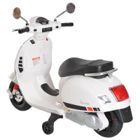 HOMCOM Motocicletă electrică pentru copii, design Vespa, baterie 6V cu sunete și lumini, vârsta 3-6 ani, alb(m-8)