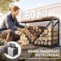 Outsunny 2-in-1 Kaminholzregal für innen 98 x 28 x 50 cm erhöhtes Brennholzregal mit Ablage Trennwand Beistelltisch(m-6)