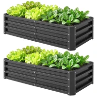 Outsunny Lot de 2 carrés potagers de jardin rectangulaire tôle d'acier ondulée 120 x 60 x 30,5 cm gris(m-15)