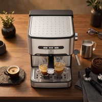 HOMCOM Espresso Machine, 20-Bar Semi Automatic Cappuccino Coffee Maker with Frother Wand, 1.6 L Water Tank, Black and Silver(m-9)