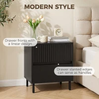 HOMCOM Bedside Cabinet, Bedside Table with 2 Drawers, Storage and Steel Legs for Bedroom, Living Room, Black(m-4)