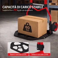 HOMCOM Carrello Portapacchi con Maniglia Telescopica, Portata 60kg, Telaio Acciaio, Rosso(m-6)