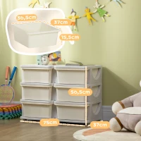 HOMCOM Organisateur de jouets pour enfants à 3 niveaux avec 6 tiroirs, boîtes de rangement en plastique, 75x37x56,5cm, crème(m-3)