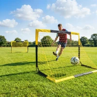 SPORTNOW Set of 2 Pop Up Football Goal, Portable Folding Football Net with Carry Bag, 8 U-Shaped Ground Stakes, Fibreglass Pole(m-8)